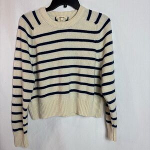 Madewell (Re)sourced Cashmere Crewneck Sweater • Navy & Cream • Cropped • M